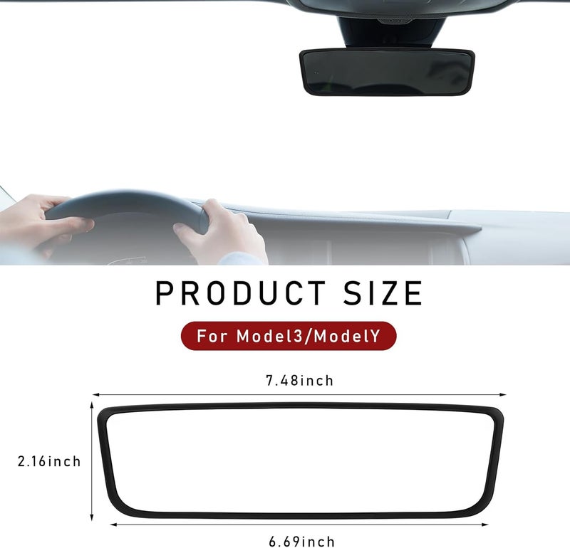 Wevdn Rear View Mirror Protector Frame, Silicone Car RearView Mirror Cover Compatible with Model 3 and Y, Auto Interior Decoration Gifts, Car Accessories (Black) - Image 2